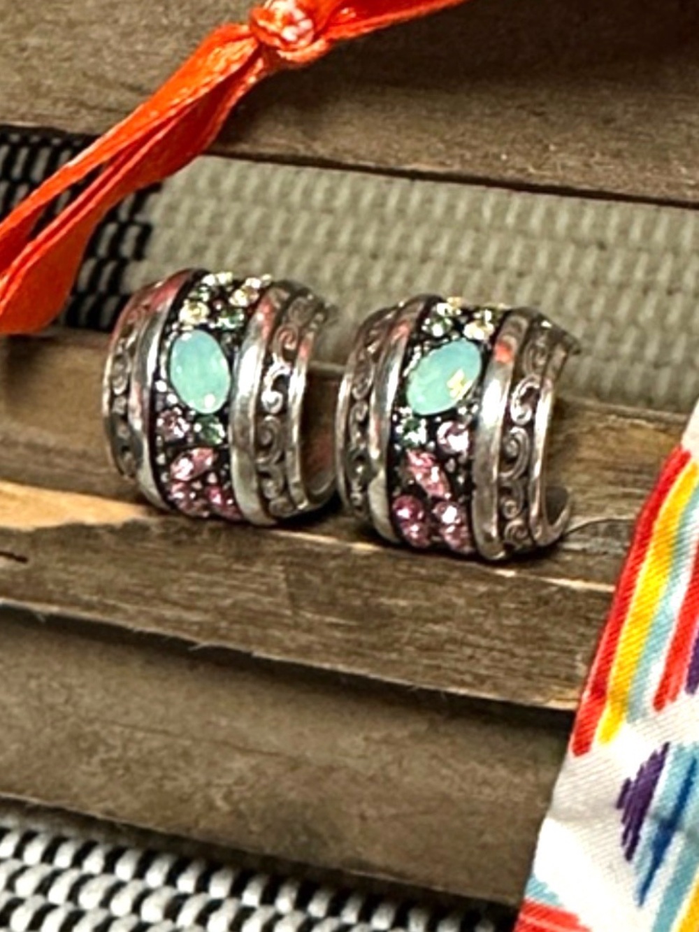 💎🌹RARE BRIGHTON VTG+ SLVR SWAROVSKI ‘CRYSTAL VOYAGE’ Hoop Earrings - Retired